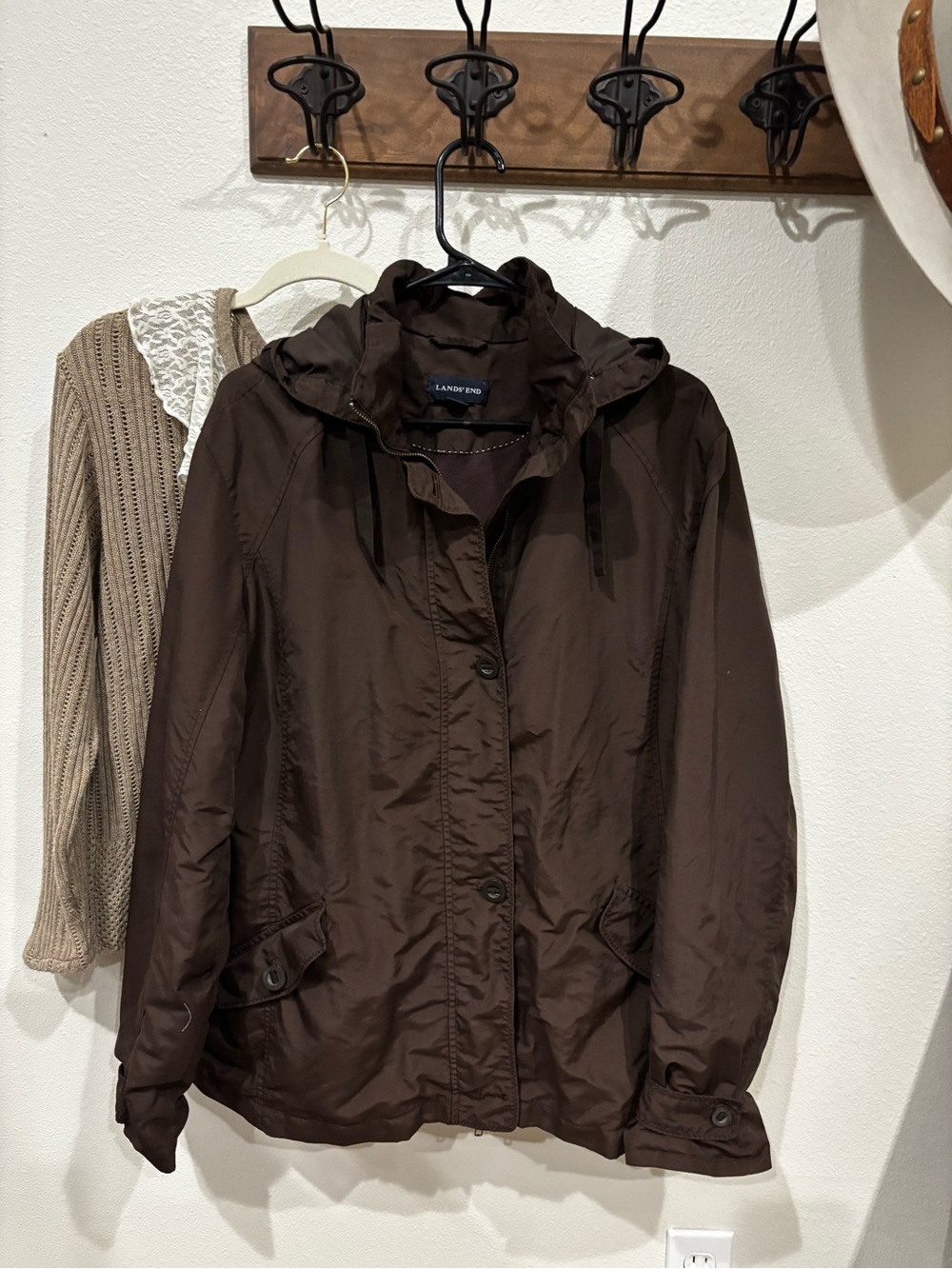 Lands' End Women's Hooded Utility Jacket in Chocolate Brown